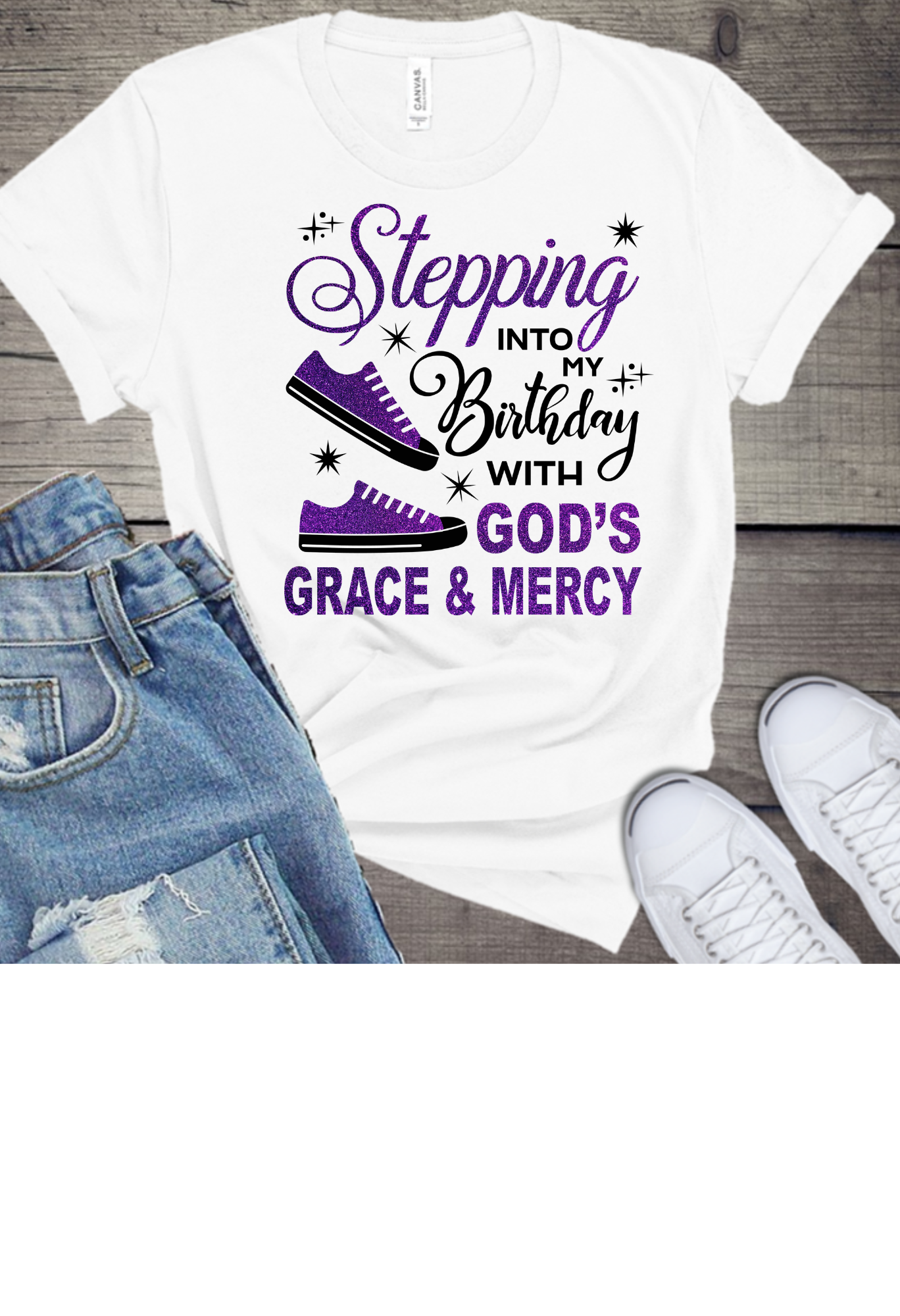 Stepping Into My Birthday Glitter T-shirt